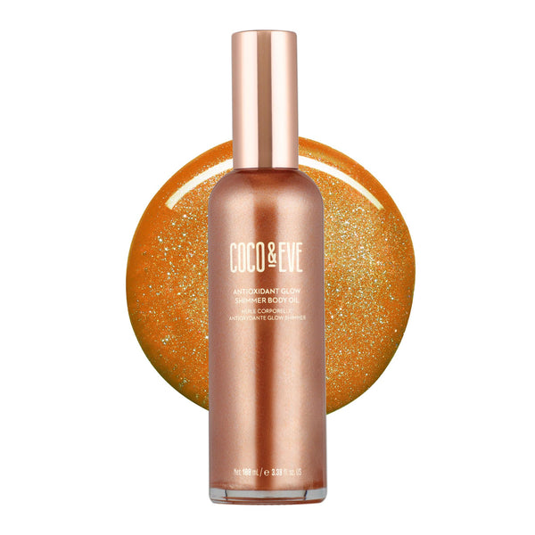 Coco & Eve Antioxidant Glow Shimmer Body Oil - Lightweight Skin Illuminator with Pearlescent Minerals, Natural Glitter, Antioxidants for Shimmering, Moisturizing and Healthy Glow (3.38 Fl Oz)