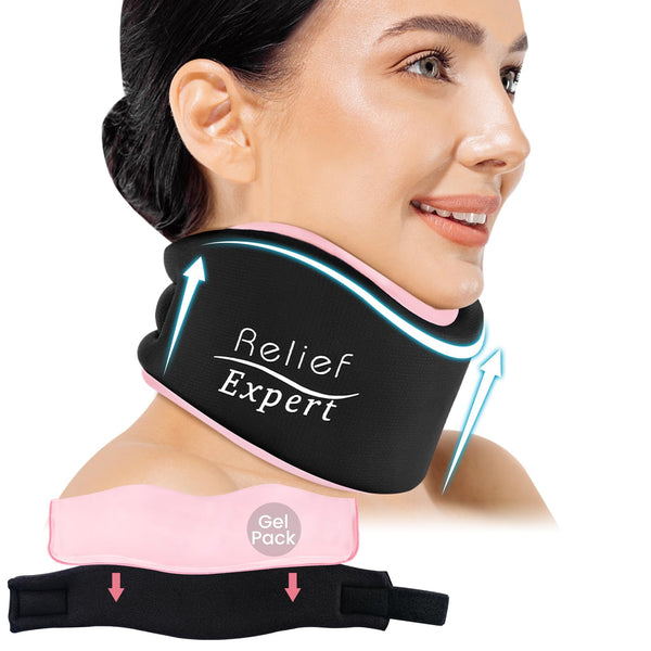 Relief Expert Soft Neck Brace with Neck Ice Pack Wrap, Breathable Cervical Collar with Reusable Hot and Cold Therapy Gel Pack, Adjustable Neck Support Brace for Women and Men, Posture Correct (Pink)