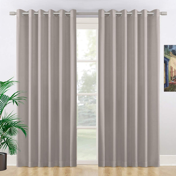 NIM TEXTILE Thermal Insulated Blackout Curtains, 180" Total Width, Room Darkening Window Panel Grommet Top Drapes - 2-Panels Set, 90" W x 84" L, Taupe Khaki