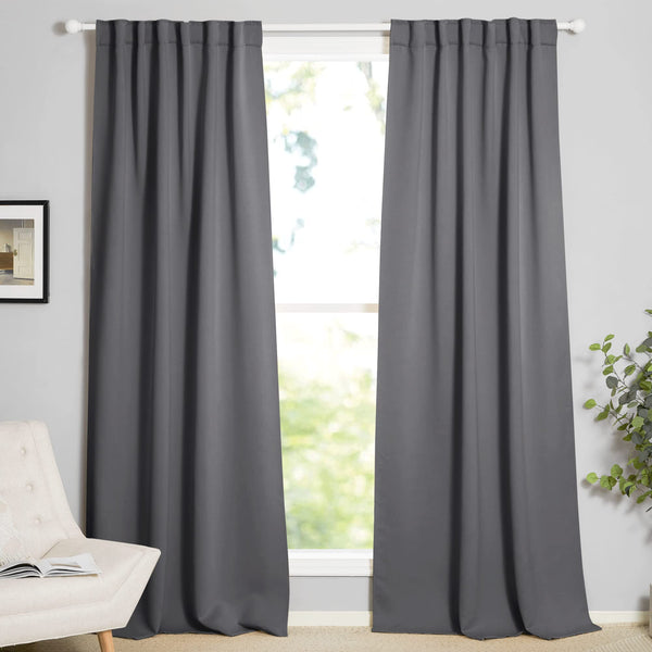 NICETOWN Grey Blackout Curtains 2 Panels for Bedroom/Living Room, Thermal Insulated Black Out Panels 84 inch Long for Window Covering Rod Pocket/Back Tab Rideaux, 52 Wx 84 L, Set of 2