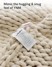 YnM Chunky Throw Blanket, Medium-Weight, Hand Knitted with Chenille Yarn, Skin Friendly, Ventilated and Breathable, Machine Washable, Home Décor Piece for Couch Sofa and Bed (Butter Cream, 40x50 Inch)