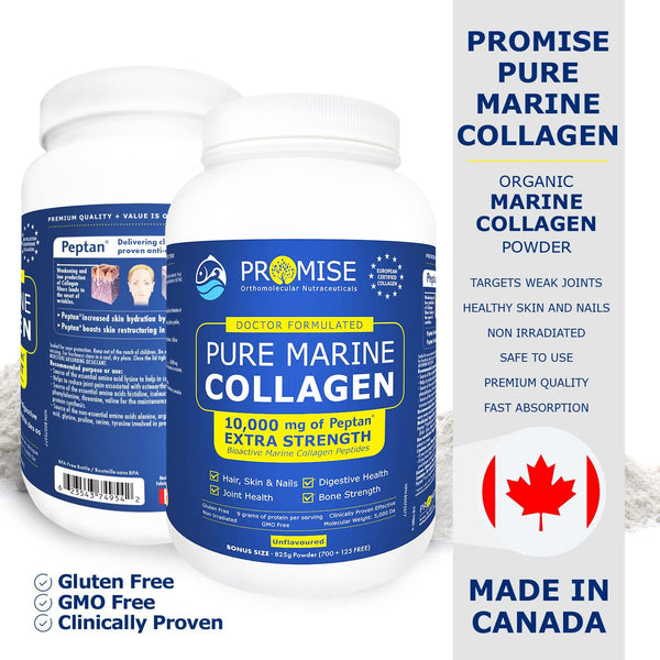 🇨🇦 825gm (29oz) Hydrolyzed Marine Collagen Peptides with 9g of Protein to Support Joints, Hair, Skin and Nails - Unflavored Hydrolyzed Supplement