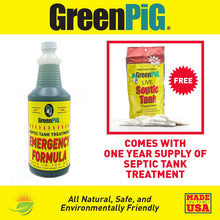 GREEN PIG Drain Field Cleaner, Septic Safe Drain Clog Remover, Treatment for Quickly Clearing Leach Field System Clogs, Back-Ups, and Foul Odors in Septic Tank Systems, Emergency Formula, 1 Quart