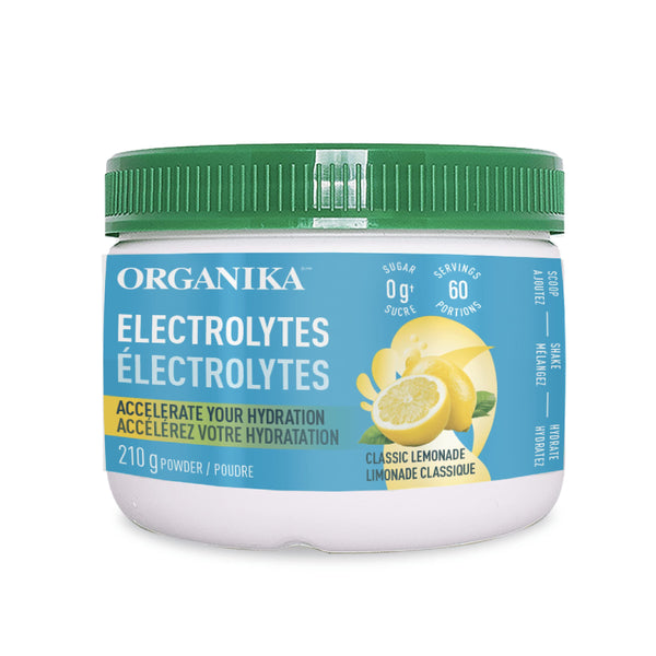 Organika Canadian-Made Electrolytes Powder - Classic Lemonade - Sugar-Free Hydration and Electrolyte Replenishment with Prebiotics and Vitamin C - 210g - 60 servings