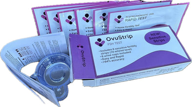 OvuStrip FSH (Follicle stimulating Hormone) * New!! Sensitive Strips!! * The ONLY FSH Test Brand with True Ultra-Sensitive Strips (10mIU/ml) *Checks Ovarian Reserve *6 Tests per Box *Easy to use!