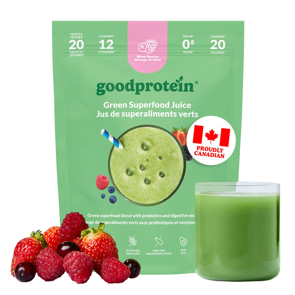 Good Protein Greens Superfood Powder Juice - 100% Natural Digestive Enzyme Greens Powder | Vegan Non-GMO Gluten Free Vitamins Green Powder - Organic Alfalfa Wheat Barley Grass Spirulina Powder | 225g Mixed Berries