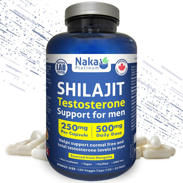 Naka Platinum Shilajit Testosterone, (150 veggie caps) 250mg, 3rd Party Lab Tested, Made in Canada