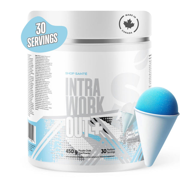 Shop Sante Intra Workout Plus - EAA + BCAA Powder - 30 Servings, Essential Amino Acids, Drink Supplements for Hydration, Endurance & Muscle Recovery - 8g EAAs, Electrolytes - Snow Cone