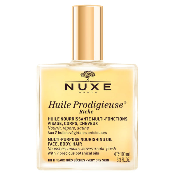 NUXE Huile Prodigieuse Riche Nourishing Oil - Intense Hydration & Luxurious Radiant Glow for Face, Body & Hair, 100ml