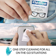 Optico Pre-Moistened Lens Cleaning Cloths - Premium Quality Cleaner for Eye Glasses, Screens, and Cameras Lenses - 360 Streak-Free and Individually Wrapped cloth wipes, 5 x 3.5 Inches (2xOCW180)