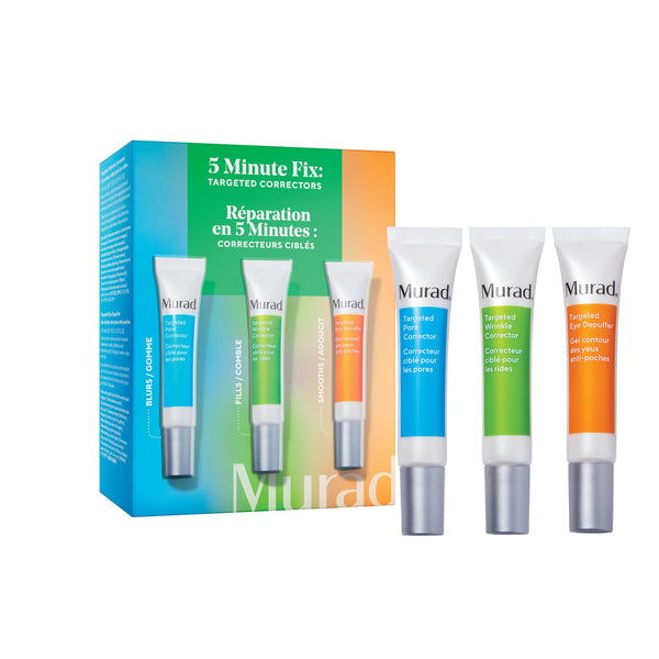 Murad 5 Min Fix: Targeted Correctors Travel Trio Kit - Anti-Aging Skincare Kit, Reduces the Look of Fine Lines and Wrinkles - Brightens and Depuffs Under Eyes - Erases the Look of Pores - 3-Piece Set