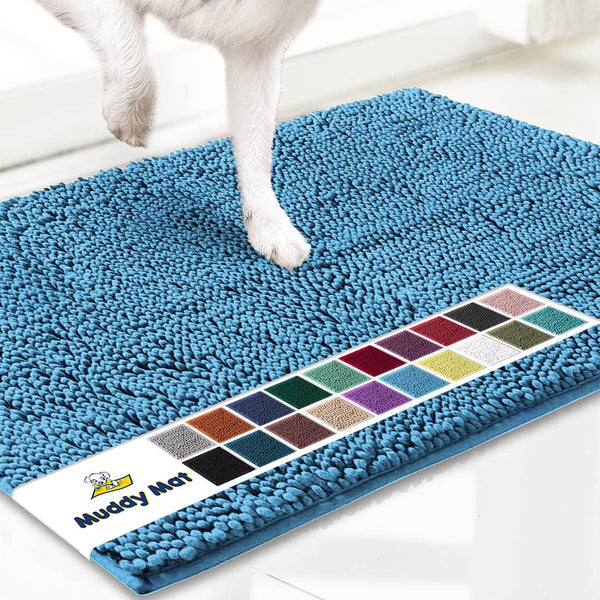 Muddy Mat® Original Dog Door Mat for Muddy Paws, Super Absorbent Microfiber, Non-Slip Washable Pet Rug, Quick Dry Chenille Entryway Carpet, Machine Washable Indoor Outdoor mat, Sky Blue 19"x30"