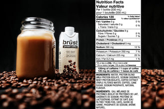 BRÜST PROTEIN COFFEE LIGHT ROAST - 12 Pack (20g Protein, 120mg Caffeine, 120 Calories) Light Bodied, Slightly Sweetened, 330mL, Brust Cold Brew Iced Coffee - AS SEEN ON DRAGON'S DEN