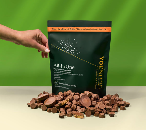 Younited All-in One Plant Protein Powder | Made in Canada | Vegan Protein Powder Made from Organic Peas | Superfood, Antioxidant and Phytonutrient Rich | Peanut Butter Chocolate Flavour (25 Servings)