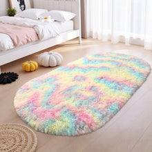 Terrug Oval Fluffy Ultra Soft Area Rugs for Bedroom Living Room, 2.6 x 5.3 Ft Plush Shaggy Kids Rug Small Throw Rugs for Dorm Boy Girl Room Bedside Nursery Mats Home Decor, Rainbow