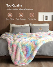 Pawque Faux Fur Throw Blankets 50x60 Inches, Soft Cozy Fuzzy Sherpa Blankets for Sofa, Couch and Bed, Plush Fluffy Fleece Blankets, Long Hair Blanket, Rainbow