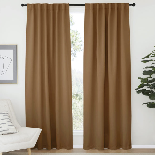 NICETOWN Blackout Window Curtains for Kids Room, Thermal Insulated Door Drapes for Dining Room Decoration, Universe Themed Room (Gold Brown, 1 Panel = 52" Wx 84" L, 2 PCs)