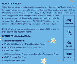 Naked Shake - Vanilla Protein Powder - Plant Based Protein Shake from US & Canadian Farms with MCT Oil, Gluten-Free, Soy-Free, No GMOs or Artificial Sweeteners - 30 Servings (Vanilla)