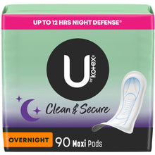 U by Kotex Clean & Secure Overnight Maxi Pads, 90 Count (3 Packs of 30) (Packaging May Vary)