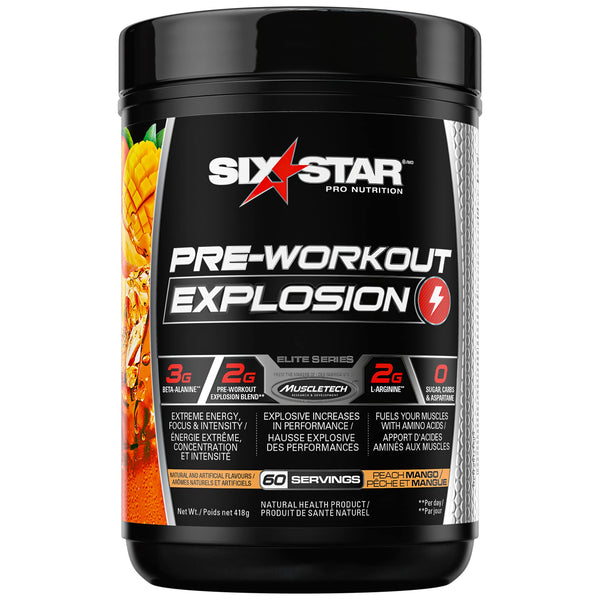 Six Star Pre-Workout Explosion, Peach Mango (30 Servings) - Preworkout Energy Powder Supplement for Men & Women - Pre Workout Drink Mix with Creatine & Beta Alanine -Sports Nutrition Products