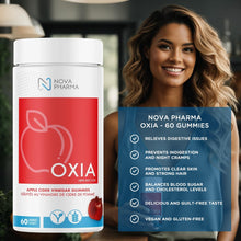 Nova Pharma Oxia Apple Cider Vinegar Gummies – Vegan, Gluten-Free Vitamin, Relieves Stomachache, Prevents Indigestion and Night Cramps, Strengthens Hair & Boosts Skin Radiance - 60 Gummies