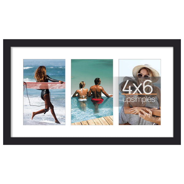 upsimples 8x14 Picture Frame, Display Pictures 3 Piece 4x6 with Mat or 8x14 Without Mat, Wall Hanging Wall Decor, Black, 1 Pack