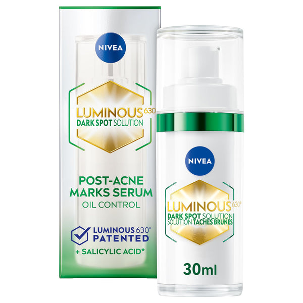 NIVEA LUMINOUS630 Dark Spot Solution Post-Acne Marks Face Serum for Combination and Oily Skin, Dark Spot Serum for Women with Hyaluronic and Salicylic Acid to Reduce Look of Post Acne Dark Marks, 30mL