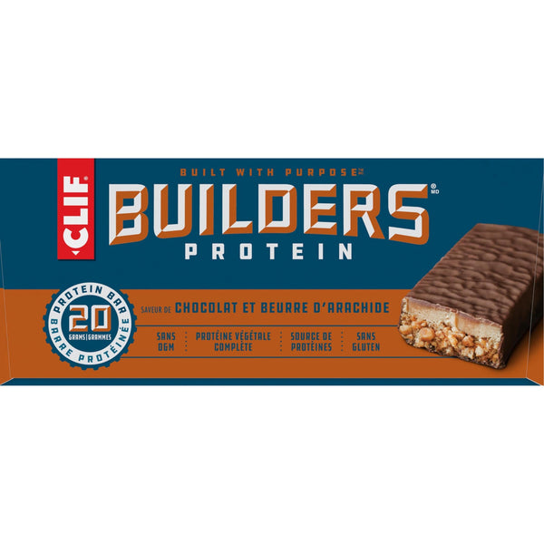 CLIF BUILDERS, Chocolate Peanut Butter Flavour Protein Bar, 20g of Protein, Gluten Free, No Artificial Flavours, 68g (Pack of 12)