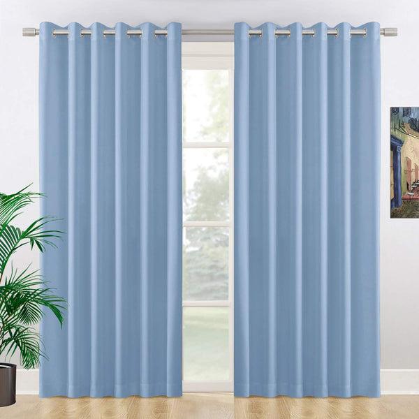 NIM TEXTILE Thermal Insulated Blackout Curtains, 180" Total Width, Room Darkening Window Panel Grommet Top Drapes - 2-Panels Set, 90" W x 84" L, Light Blue