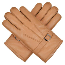 Harssidanzar Winter Leather Gloves For Mens Warmth Sheepskin Shearling Lined Thermal Gloves SM042CA,Camel,Size M