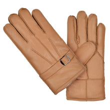 Harssidanzar Winter Leather Gloves For Mens Warmth Sheepskin Shearling Lined Thermal Gloves SM042CA,Camel,Size M