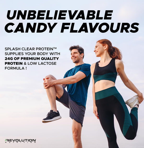 Revolution Nutrition, Splash Clear Protein, Clear Whey Protein Powder, Juice-Type, Candy Flavour, Collagen, 24g Of Protein Per Scoop, Zero Sugar, Zero Carb, 667g, 23 Servings (Grape Slice, 1.47 Pound)