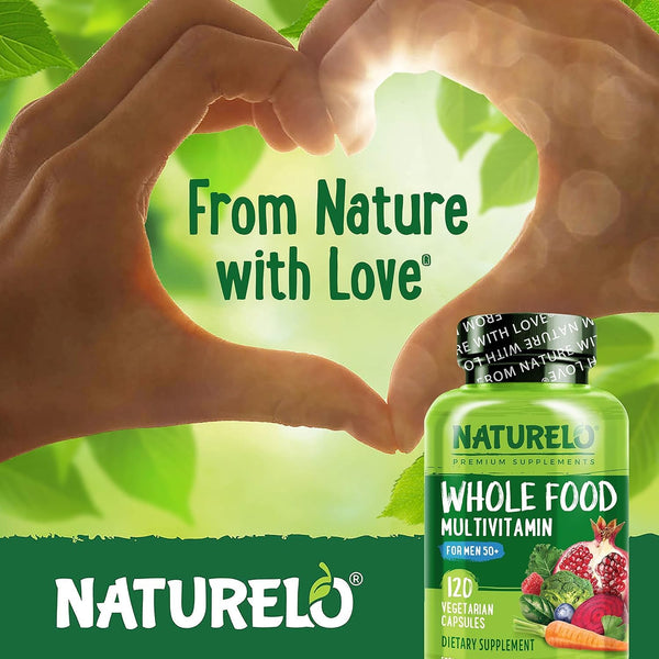 NATURELO Whole Food Multivitamin for Men 50+ - with Natural Vitamins, Minerals, Organic Extracts - Vegan Vegetarian - For Energy, Brain, Heart and Eye Health - 120 Capsules