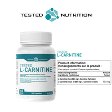 Tested Nutrition L-Carnitine Capsules | 454mg L-Carnitine Tartrate per Capsule | Stimulant-Free Metabolism Booster for Weight Loss, Muscle Recovery, Energy Support | 60 Servings (180 Capsules)