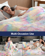 Pawque Faux Fur Throw Blankets 50x60 Inches, Soft Cozy Fuzzy Sherpa Blankets for Sofa, Couch and Bed, Plush Fluffy Fleece Blankets, Long Hair Blanket, Rainbow