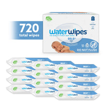 WaterWipes Plastic-Free Original Baby Wipes, 99.9% Water Based Wipes, Unscented & Hypoallergenic for Sensitive Skin, 720 Count (12 packs), Packaging May Vary