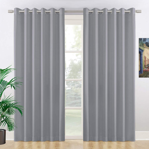 NIM TEXTILE Thermal Insulated Blackout Curtains, 180" Total Width, Room Darkening Window Panel Grommet Top Drapes - 2-Panels Set, 90" W x 84" L, Light Grey