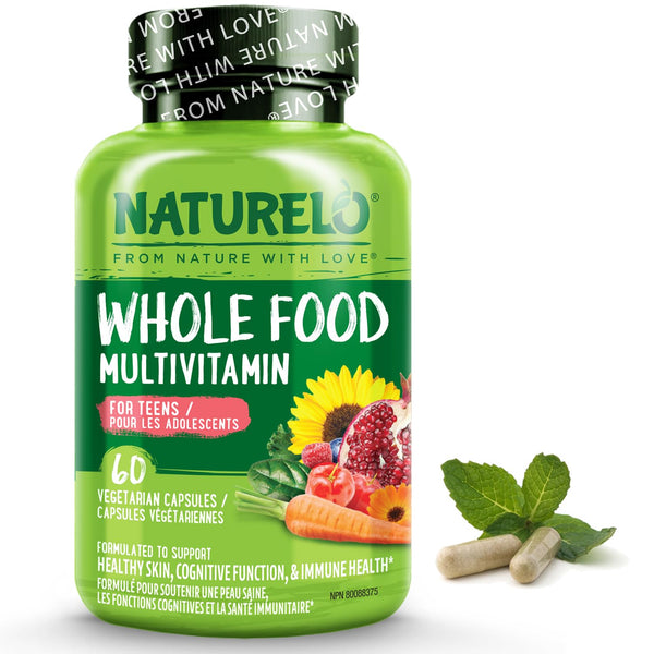 NATURELO Whole Food Multivitamin for Teens - Natural Vitamins/Minerals for Teenage Boys & Girls - Supplement for Active Kids - with Organic Extracts - Non-GMO - Vegan/Vegetarian - 60 Capsules