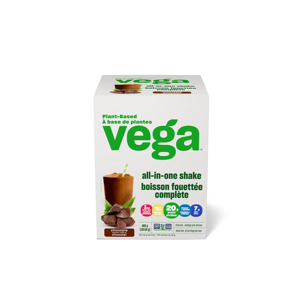 Vega All-in-One Vegan Protein Powder Chocolate (10 Sachets) Superfood Ingredients, Vitamins For Immunity Support, Keto Friendly, Pea Protein For Women & Men, 10x46g (Packaging May Vary)