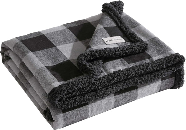 Eddie Bauer - Blanket, Super Soft Reversible Sherpa & Brushed Fleece Bedding, Throw Blankets for Couch, Ideal for Lounging (Cabin Plaid Grey)