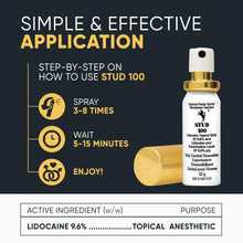 STUD 100 Delay Spray for Men (2 Pack), Lidocaine Climax Control Spray to Last Longer in Bed, Sexual Enhancer for Him and Couples, Premeasured Desensitizing Spray, 120 Sprays, 12g