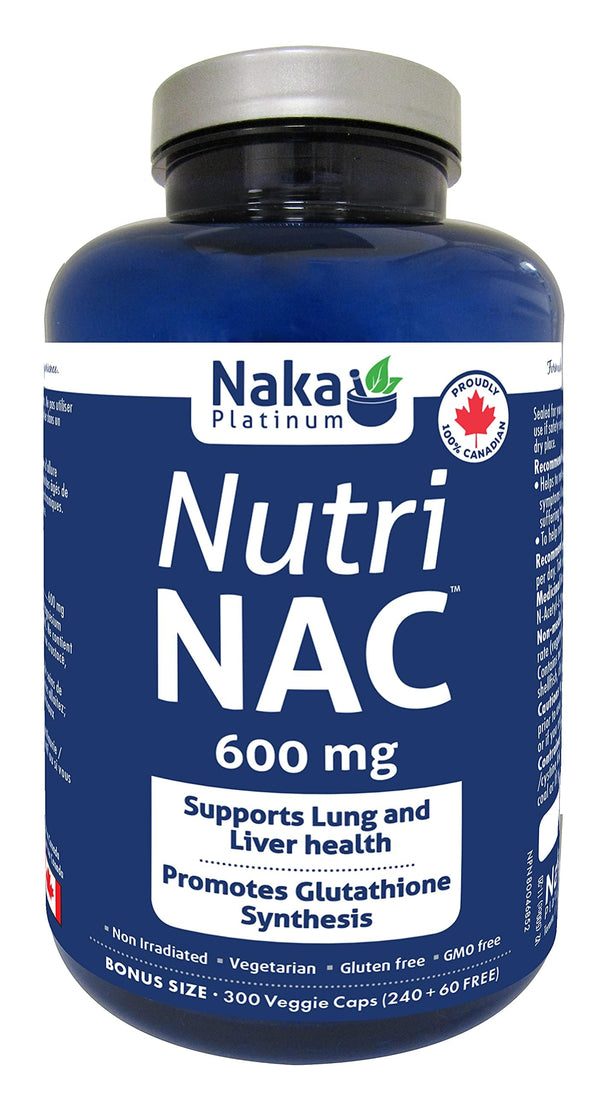 Naka Platinum Nutri NAC (N-Acetyl-L-cysteine) 600 mg per capsule - BONUS SIZE 300 Veggie Capsules (240+60) FREE)