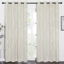 NICETOWN Curtains for Living Room - Room Darkening Curtain Boho Drapes Light Filering Noise Reducing Wave Line Foil Printed Drapes for Bedroom Home Decor (52 x 84, Beige)