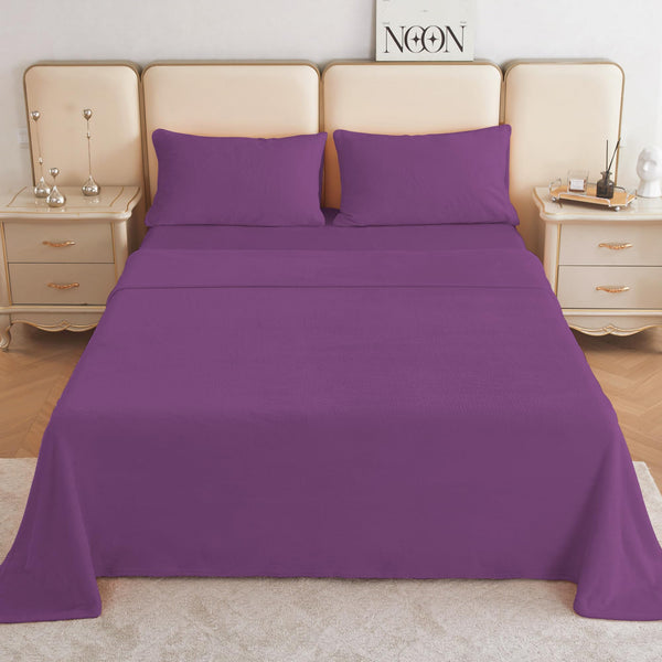 Softan Queen Micro Fleece Sheets Set, 4-Piece Queen Size Bed Sheet Set, Plush Velvet Fleece Sheet Set with 15" Deep Pocket Fitted Sheet, Flat Sheet, 2 Pillowcase, Soft and Warm, Violet