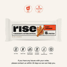 Rise Whey Protein Bars - Honey Cinnamon | Breakfast Bar & Protein Snack 18g Protein 4g Fiber Just 5 Whole Food Ingredients Gluten-Free Soy Free