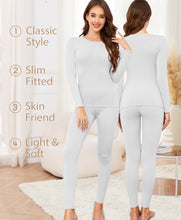 Ganado Thermal Underwear Set for Women Fleece Lined Long Johns with Long Sleeves Tops Soft Base Layer 2 Pieces Pajama Sets(White,Large)