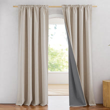 NICETOWN 100% Blackout Natural Linen Curtains 90 inches Length with Thermal Insulated Liners for Bedroom, Farmhouse Style Room Warming Small Window Draperies for Dining Room (2 Panels,52