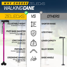 ZELECKS Walking Cane for Women & Men - Self Standing Adjustable Folding Cane with T Handle and 360 Pivot Base - Lightweight Foldable Walking Stick for Seniors - Collapsible Cane for Walking