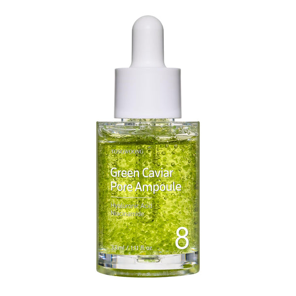 TOSOWOONG Green Caviar Pore Ampoule With 2,500ppm Green Caviar, Niacinamide, Pore Minimizer, Hydrating, Firming, Pore Tightening, Reduces Pores, Korean Skin Care, 33ml, 1.11 fl.oz.