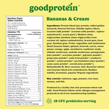 Good Protein Vegan Plant-based Protein Powder 100% Natural, Non-GMO, Dairy-free, Gluten-free, Soy-free, No Added Sugar and Nothing Artificial. Bananas & Cream All-in-One Shake 880 grams